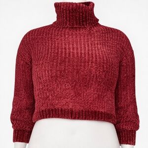 Zenana Cabernet Chenille Crop Turtleneck Sweater Valentine Cozy NWOT Large